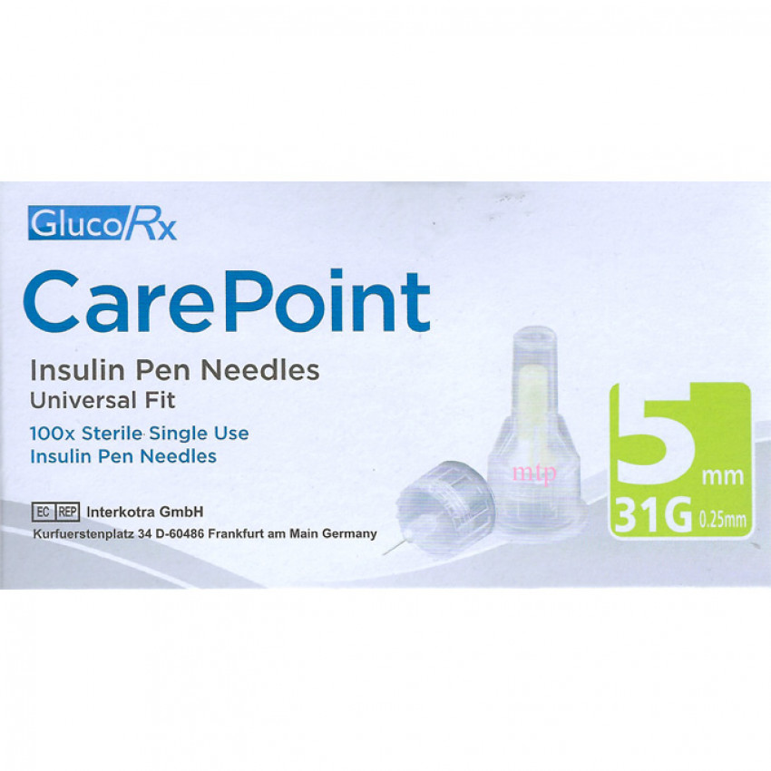 GlucoRx Carepoint Insulin Pen Needles 5mm 31G 100