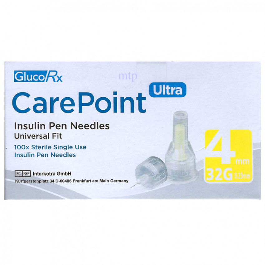 GlucoRx Carepoint Ultra Insulin Pen Needles 4mm 32G 100