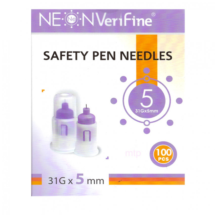 Neon Verifine Safety Pen Needles 31G x 5mm x 100
