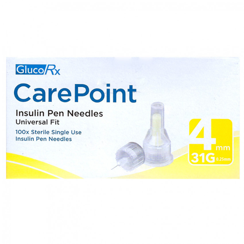 GlucoRx Carepoint Insulin Pen Needles 4mm 31G 100