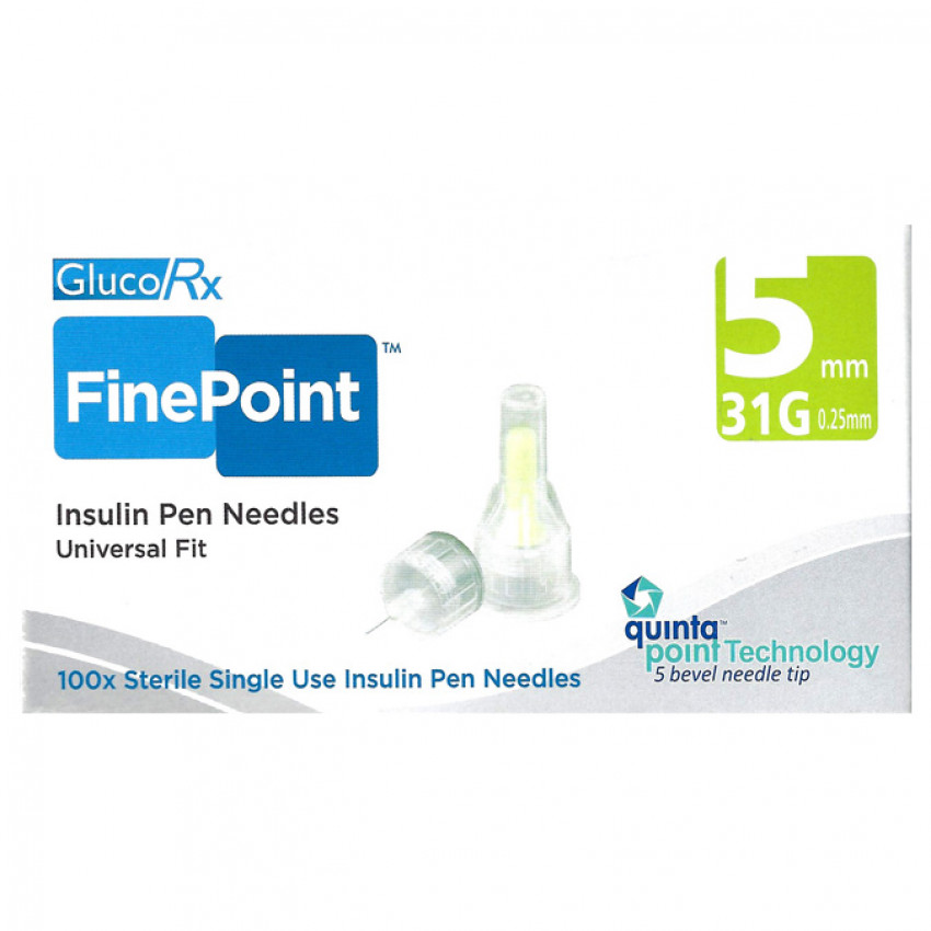 GlucoRx Finepoint Insulin Pen Needles 5mm 31G 100